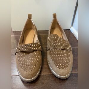 Women's Brown Suede Studded Loafers